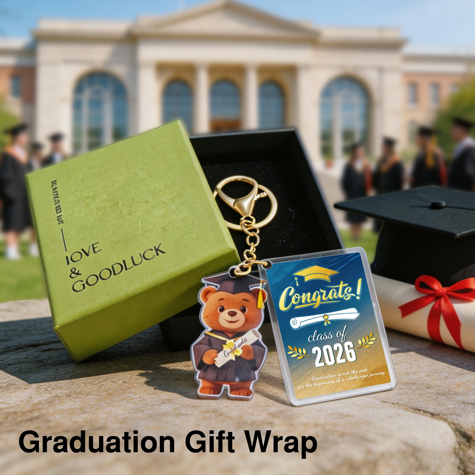 2026 Graduation Keepsake Keychain for Cartoon Bears | 2026 Class Acrylic Gift | Includes Gift Box