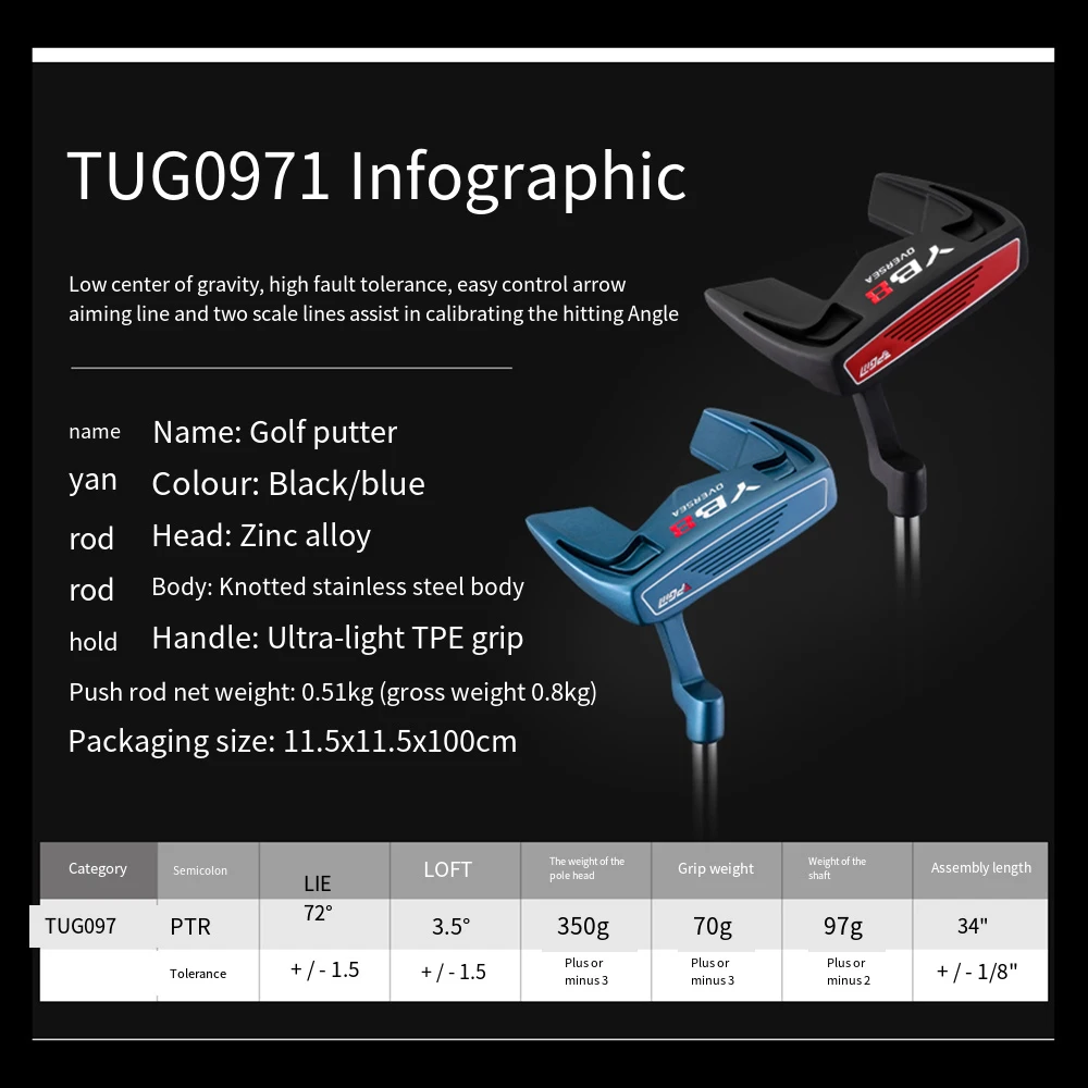 PGM TUG097 Golf-Putter für Herren mit Ziellinie in Pfeilform, stabilem, tiefem Schwerpunkt, hoher Kapazität und Ausrichtungshilfe, für Rechtshänder – Detail 4