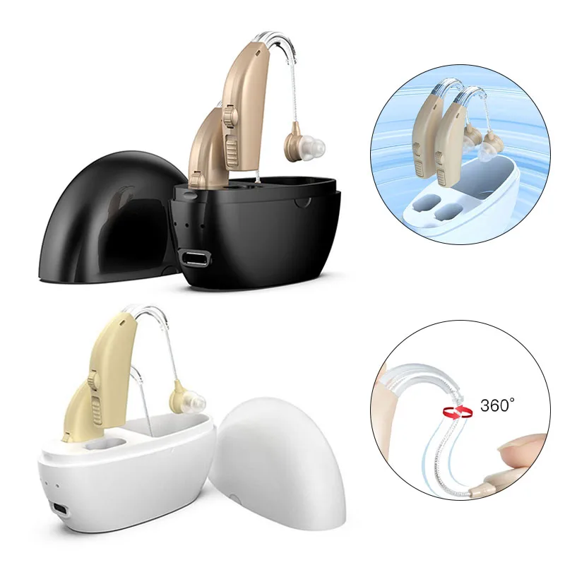 Rechargeable Hearing Aid Set Featuring Portable Charging Case Effective Noise Cancellation and Easy Volume Adjustments