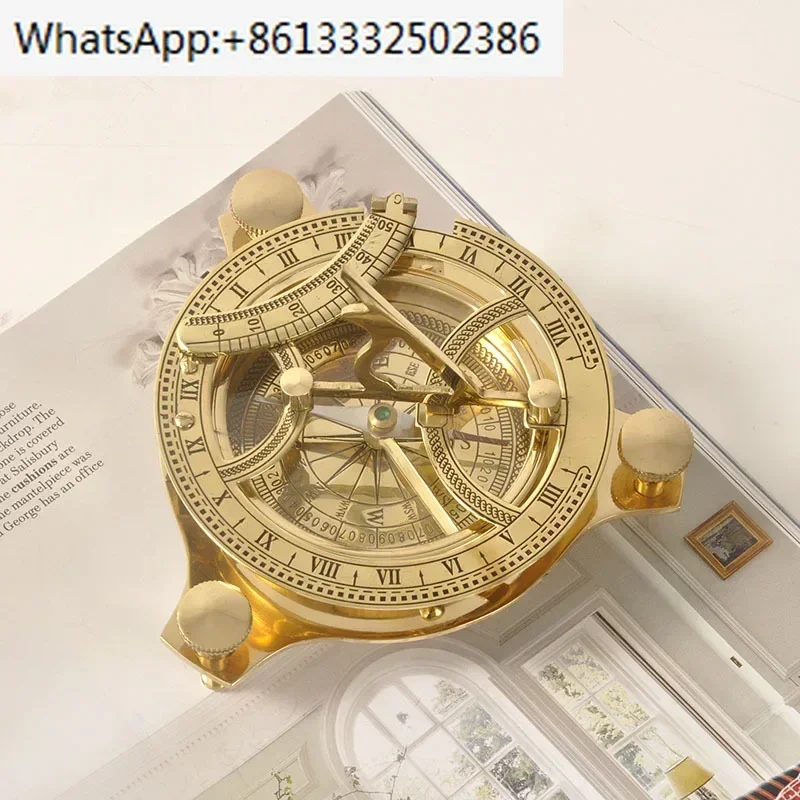 Pure copper brass sundial compass retro outdoor portable mini compass ornaments