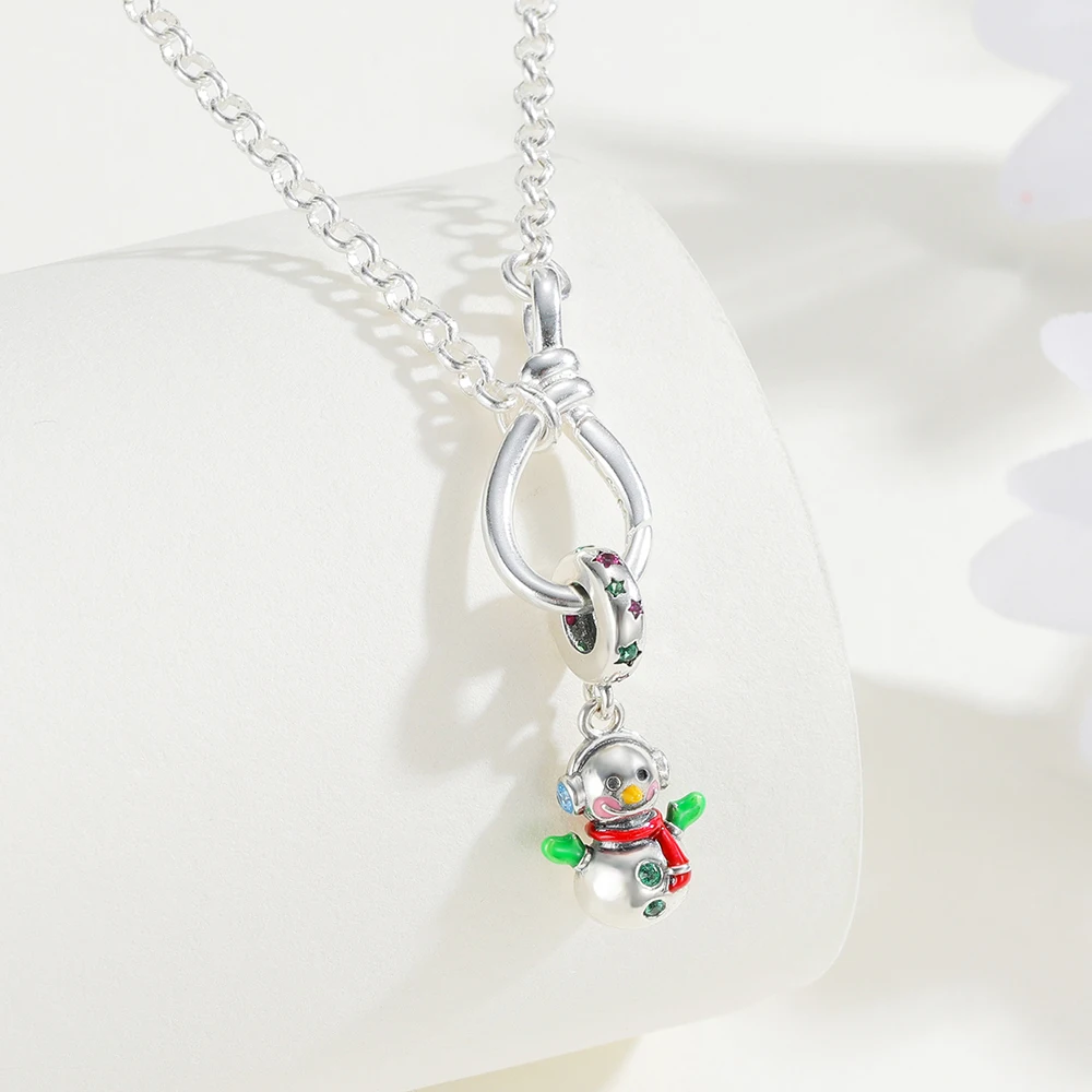New Christmas 925 Sterling Silver Charms Snowman Gloves Pendant Fits Original Bracelet DIY Jewelry Outfit Gift For Women