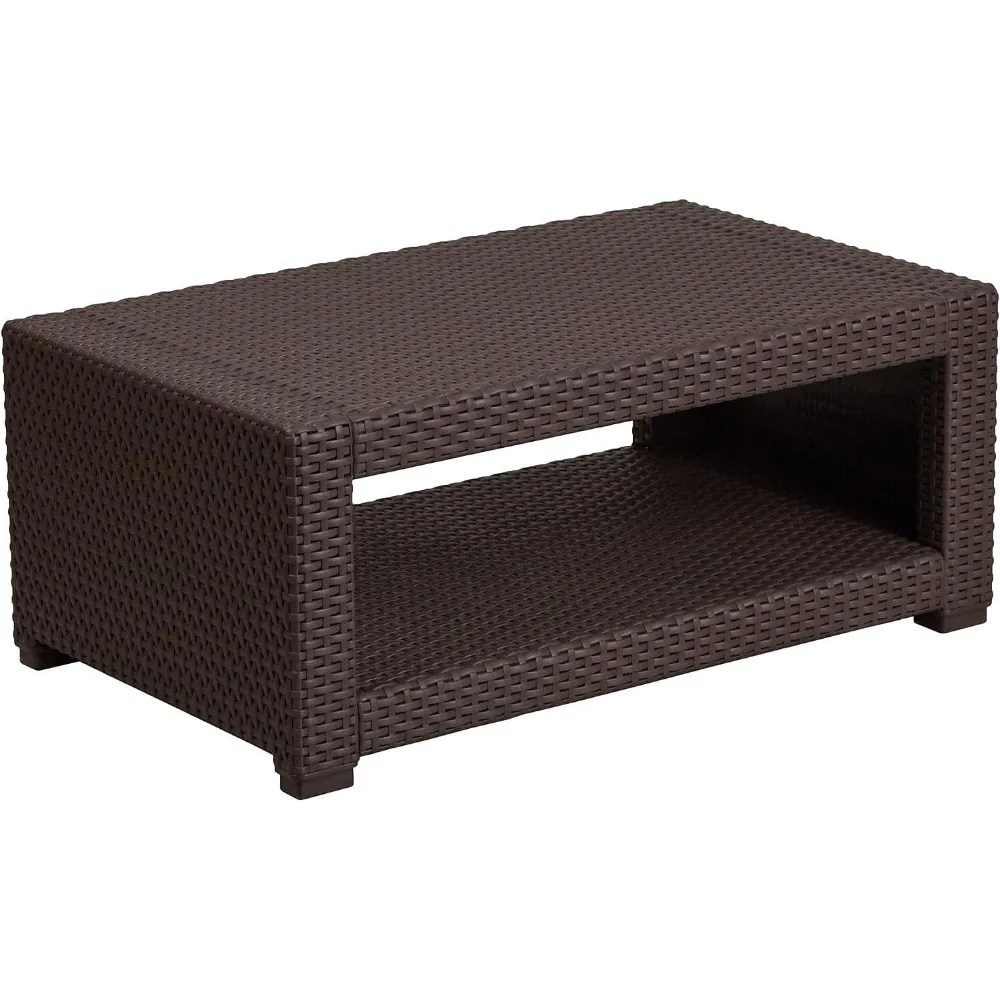 Seneca Chocolate Brown Faux Rattan Coffee Table