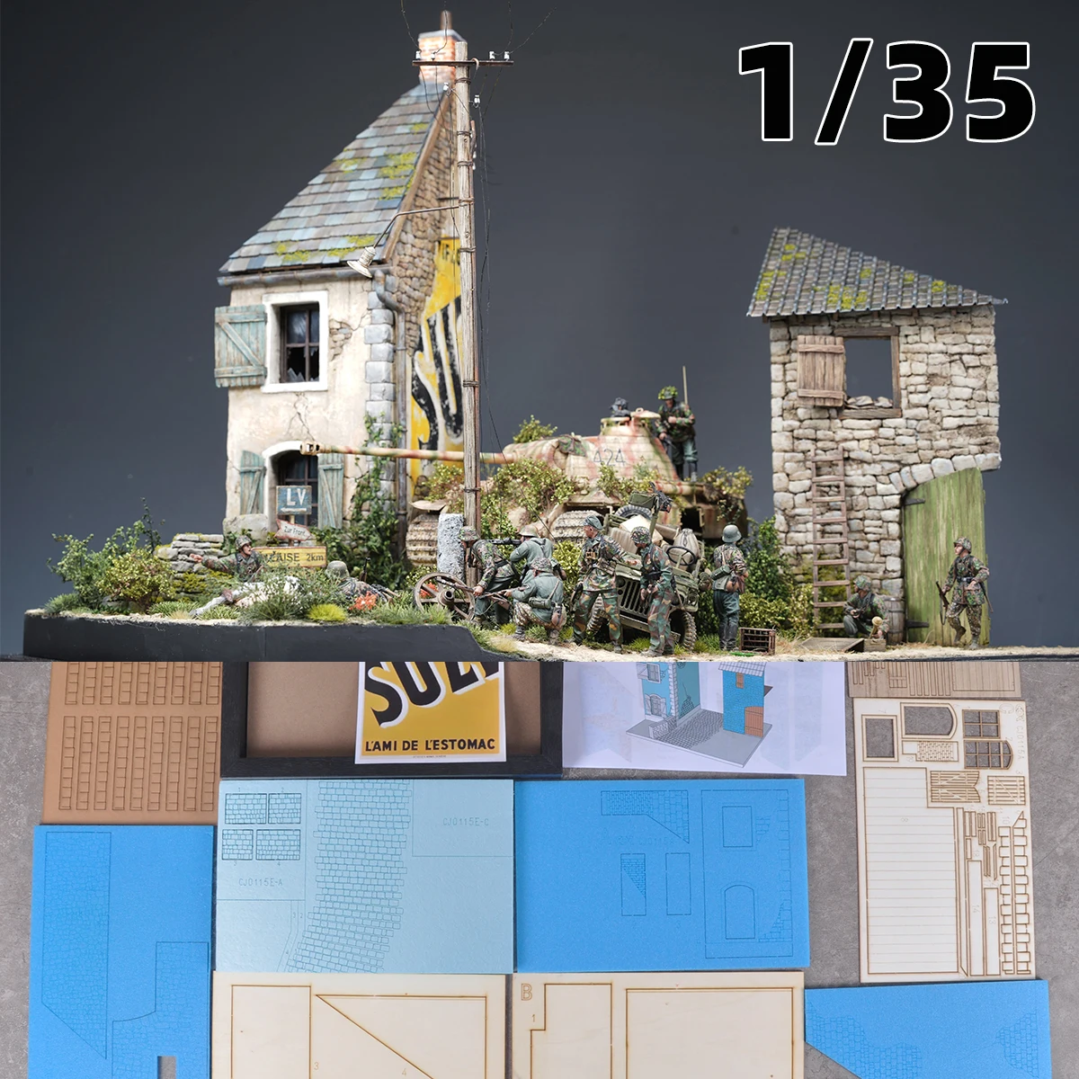 Architektonisches Modell zum Zusammenbauen, Sandtisch, Steinhaus, europäische Architektur, Einzelgebäude, Diorama, maßstabsgetreuer Modellbausatz 1/35
