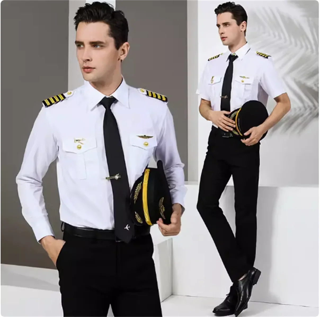 Captain's uniform, men's shirt, air shortage, pilot's hotel security uniform, aviation shirt