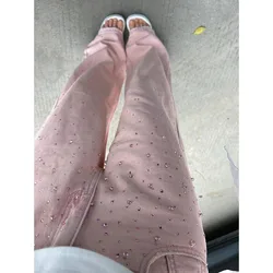 Hot Rhinestones Hanging Straight Ladies Button Jeans Spring Summer New Slim High Waist Casual Comfortable Pants Mopping Pants