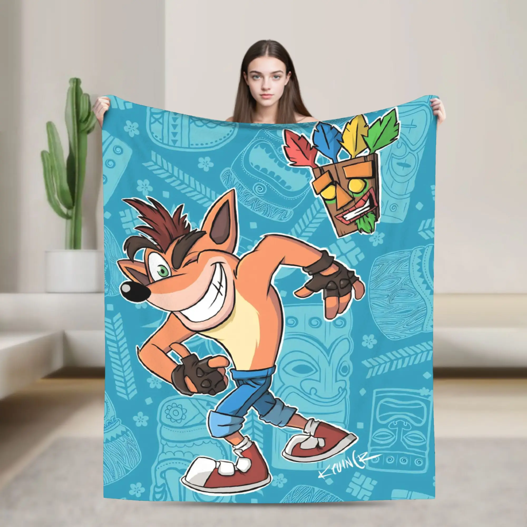Crashed Game Bandicoots Blankets Fleece Decoration Aku Multi-function Super Soft Throw Blanket for Sofa Car Plush Thin Quilt