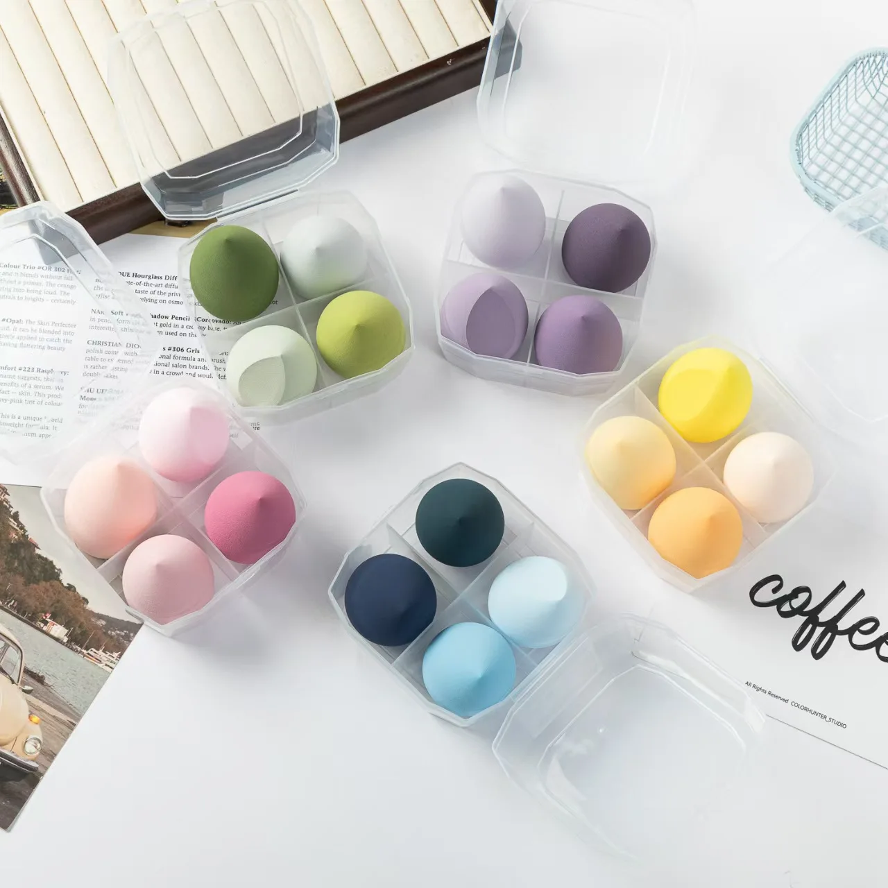 

4Pcs/set 7Pcs/set Egg-shaped Makeup Sponge Non-powder-absorbing Ultra-soft, Wet Dry, Boxed