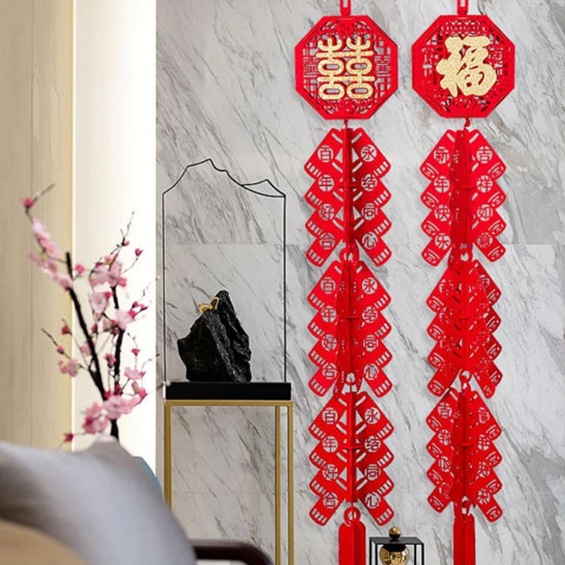 2pcs 2026 Year Of The Horse Spring Festival Firecracker Pendant China New Year Decoration Home Store Lucky Fu Character Pendant