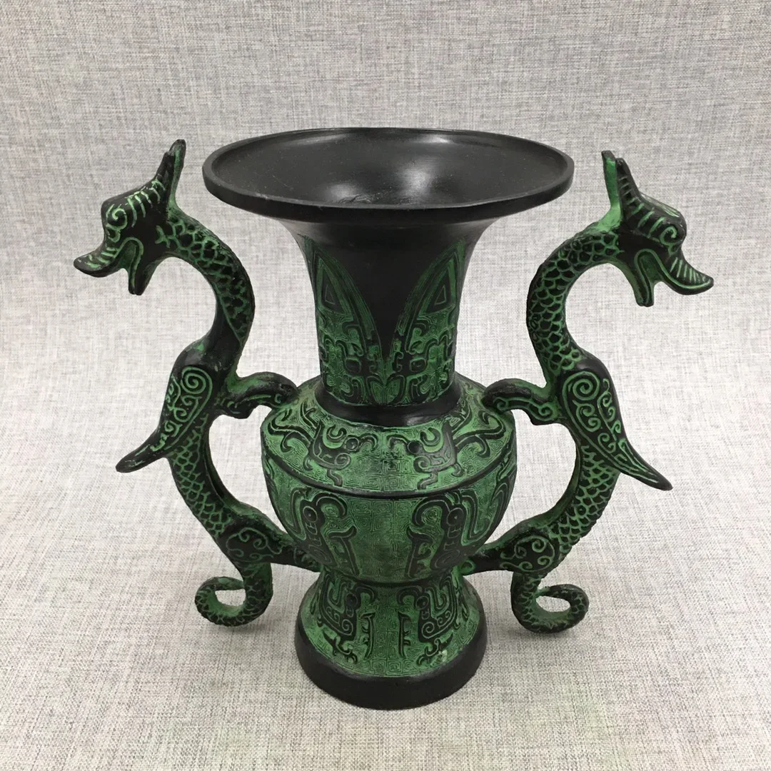 Metal Double Dragon Venerable Vase Decoration Home, Office, Cultural and Creative Decoration