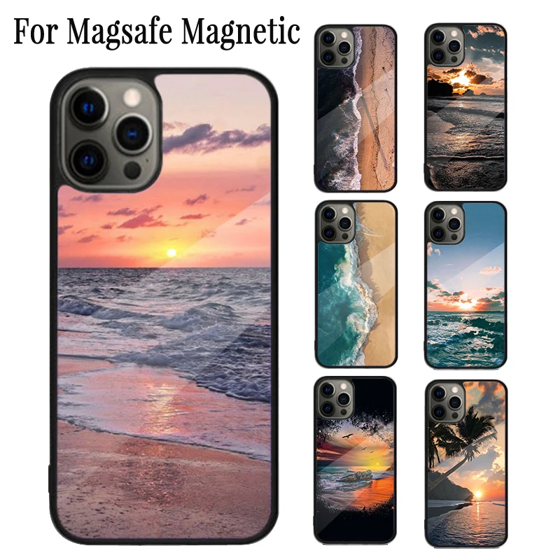 Summer Beach Sunset Sea Magnetic Phone Case Coque For iPhone 16 15 14 Plus 13 12 Mini 11 Pro Max Magsafe Wireless Charging Cover