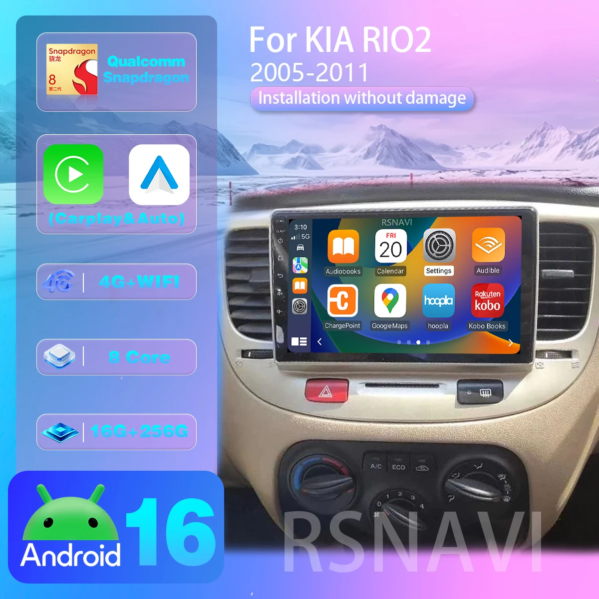 Android 16 para Kia RIO 2 RIO2 2005 - 2011, Carplay Auto, Pantalla 2K, Radio para Auto, BT, Video, Radio para Auto, Plug and Play, Pantalla Qualcomm