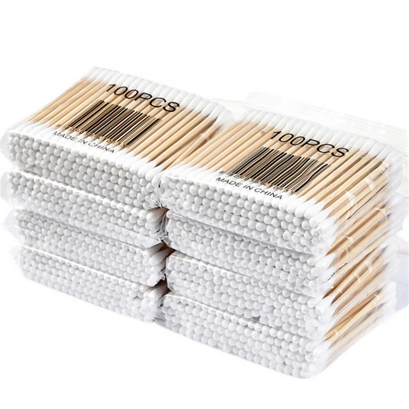 新 100/300/500/1000 個双頭綿棒女性メイク綿棒先端木製スティック鼻耳クリーニングヘルスケアツール