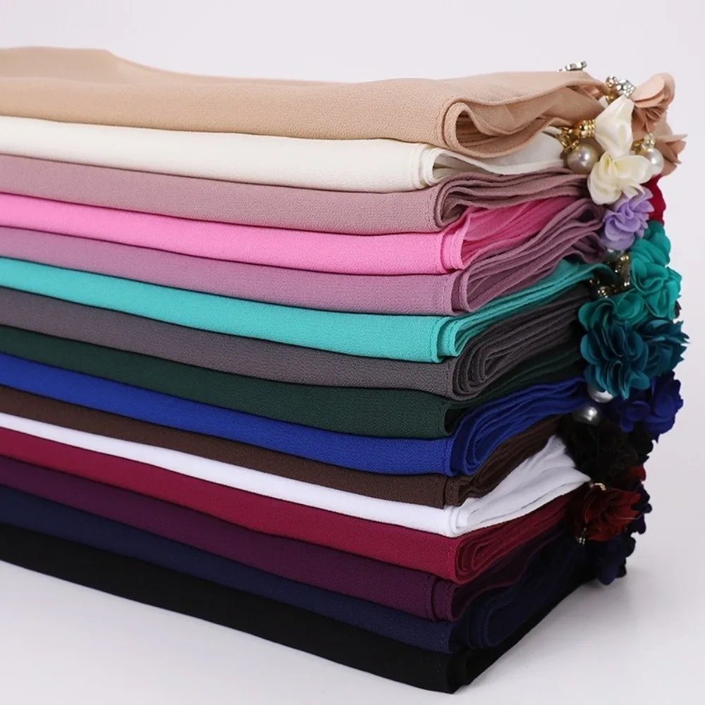 

Elegant 90*90CM Chiffon Hijabs Square Shape Wrap Style Veil Hijabs Breathable Solid Color Malaysia Foulard for Women
