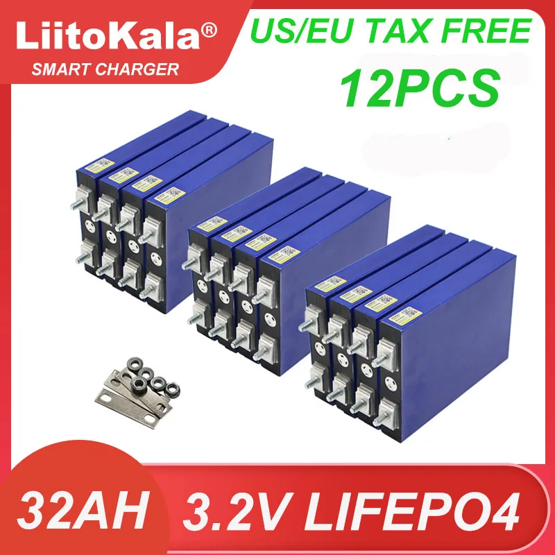12x LiitoKala 3.2V 32AH 5C Battery LiFePo4 Lithium for 12V Golf cart Scooter Wheel Chair RV Car Golf Carts Batteries Tax Free