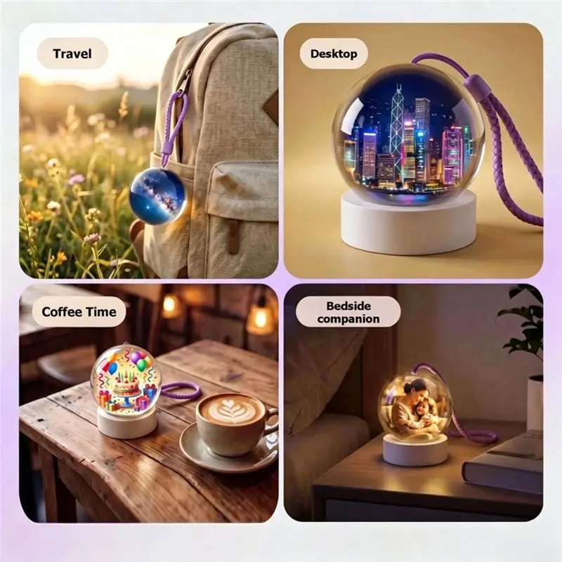 SOFT-For Birthday Gift Souvenir 3D Crystal Ball Video Player Electronic Magic Crystal Light Bluetooth 5.4 Photo Display Badges