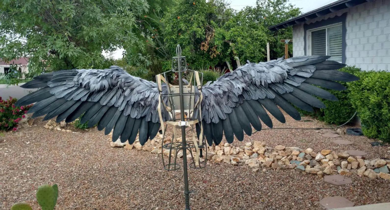 Grey Electric Remote Control Retractable Wings Cos Feather Wings Decoration Electric Folding Movable Wing Props