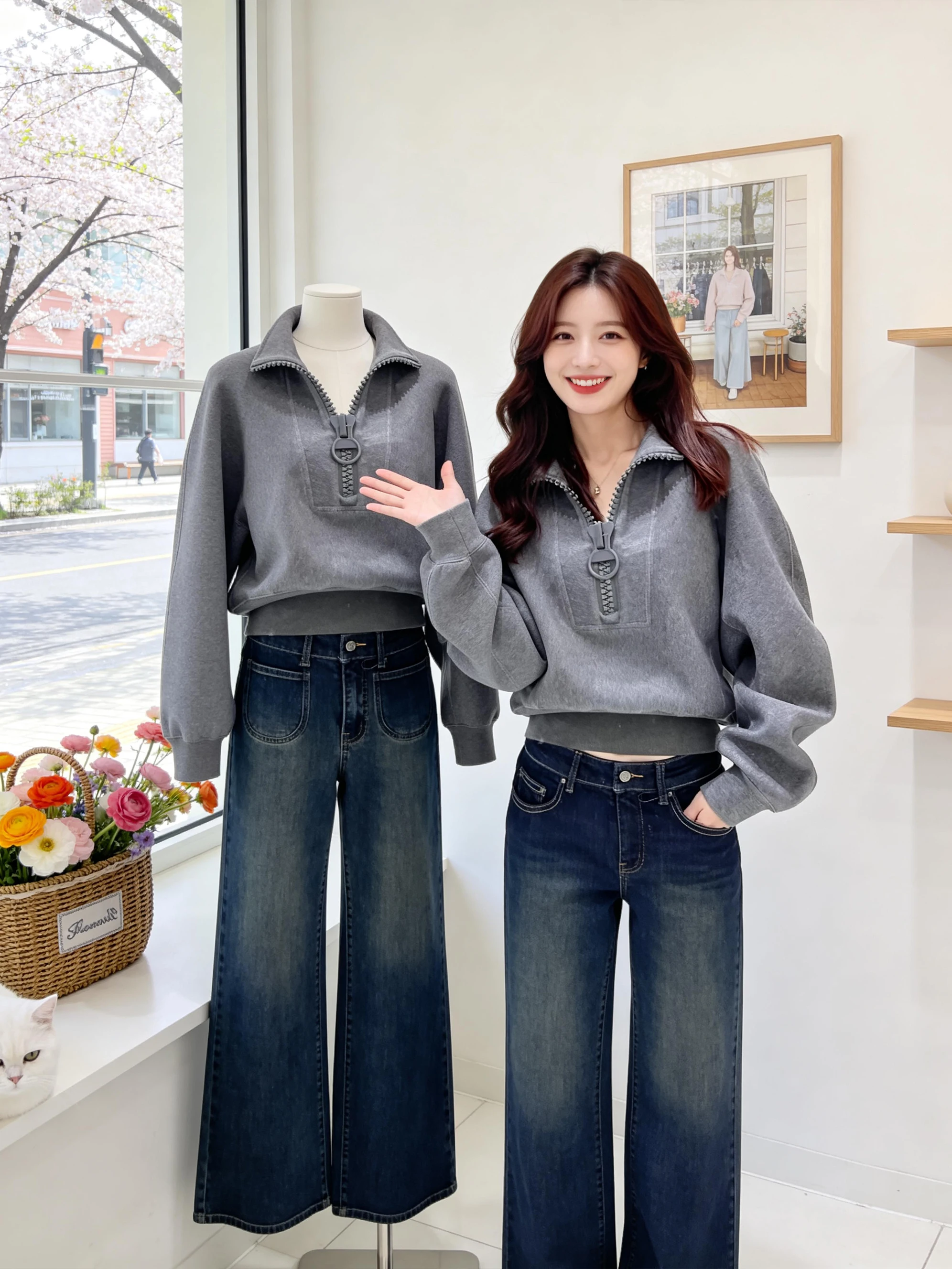 

Женская серая толстовка с коротким и длинным рукавом, весенне-осенняя, в корейском стиле, модная, простого дизайна, маленького размера, удобная, облегающая, топ