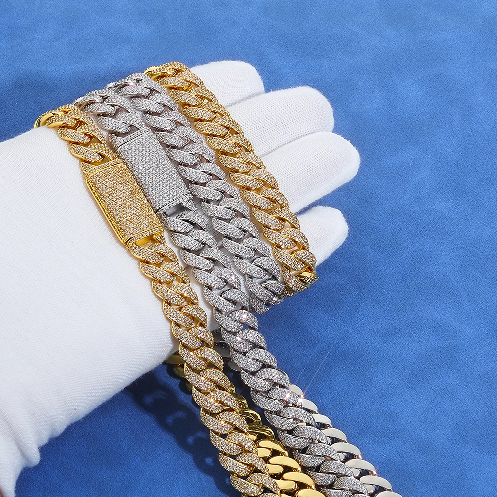 Men's NUOYA Hip Hop Jewelry 925 Sterling Silver Iced Out Moissanite Cuban Link Chain Necklace Pass Diamond Test.