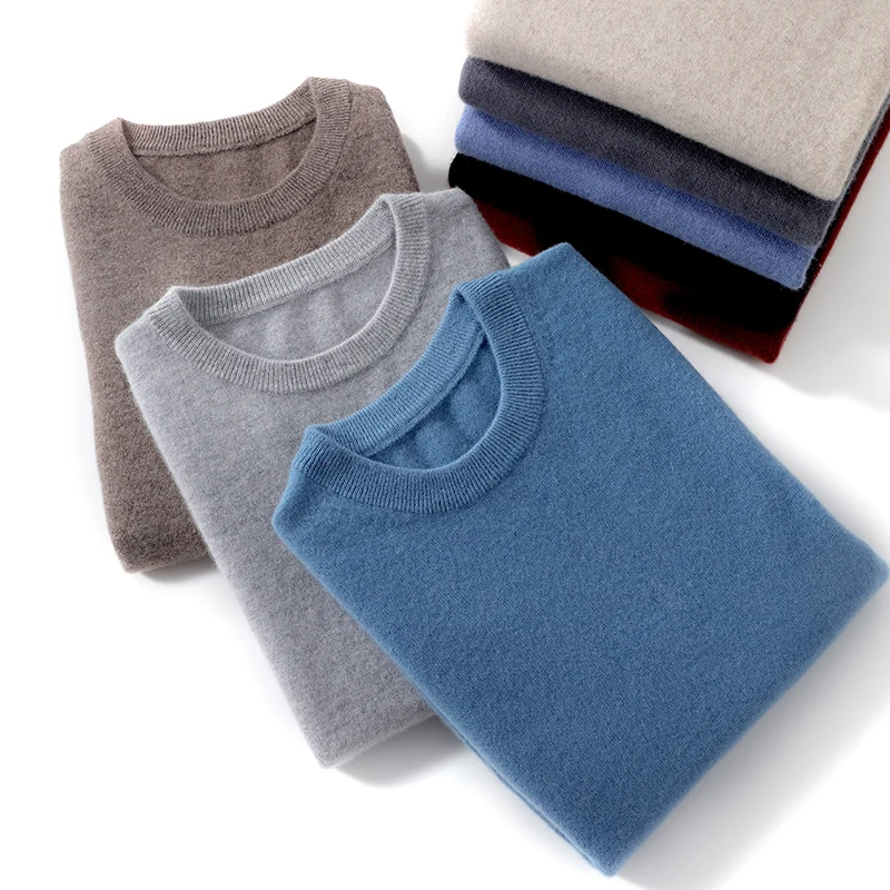 Autumn And Winter Men's Round Neck Wool Pullover Sweater Solid Color Young And Middle-Aged Knitted Bottoming Shirt