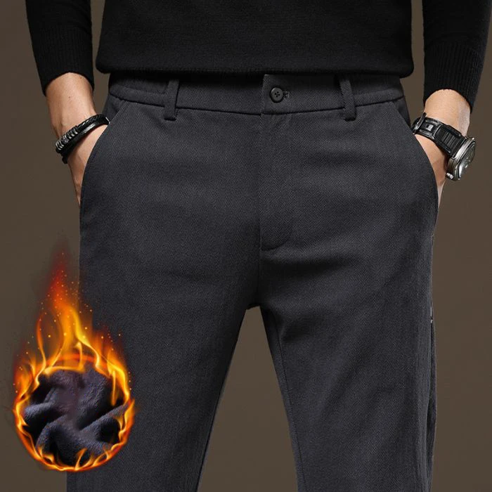 

Fashion Men Fleece Lined Stretchy Suit Pants Male Loose Straight Versatile Blazer Pants Smart Casual Black Trousers