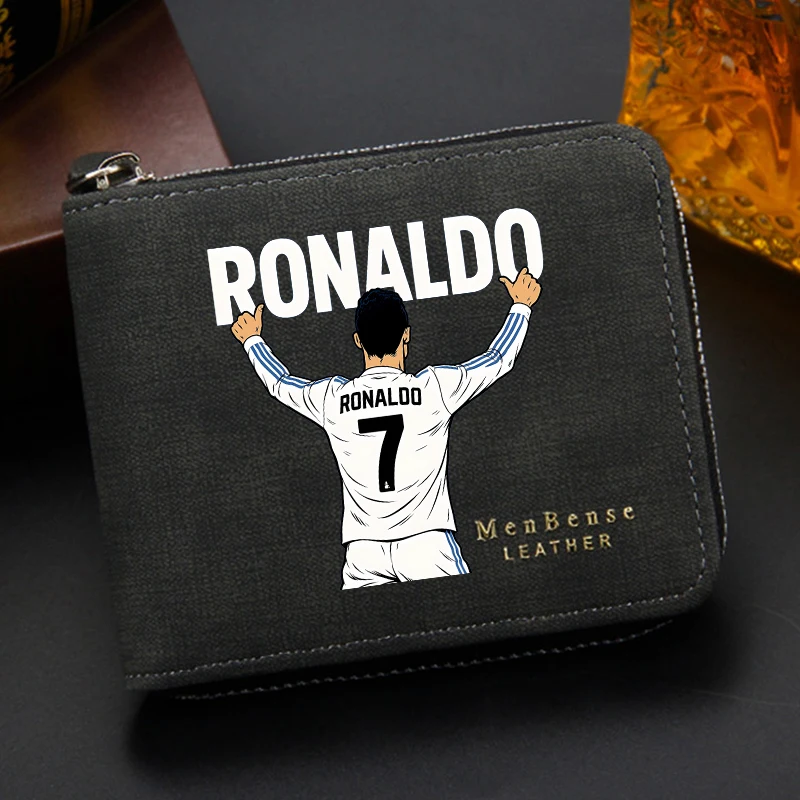 

Football Star Folding Zipper Bag Vintage Mens Casual Wallet Short Ronaldos Merch Coin Purse CR7 Card Holder Birthday Gift
