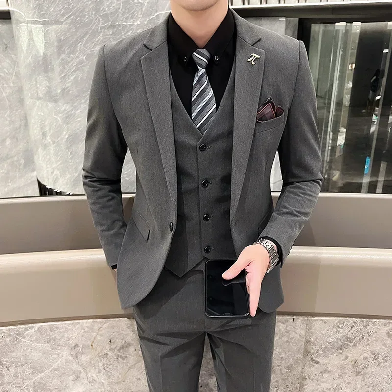 S-5XL Jacket Vest Pants Boutique Solid Color Casual Business Office Slim Mens Suit Groom Wedding Gown Blazer Waist Coat Trousers