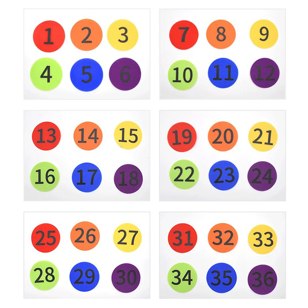 

36 Pcs Number Sticker Set Carpet Marker 6 Colors Reusable Kids Parties Exercise Yoga Positioning Game Training Sticker