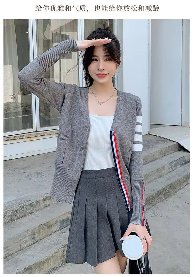 2023 V-Neck Striped Cardigan Women's Sweater Girls Jacket Spring Spring Knit Jacket Casual Top