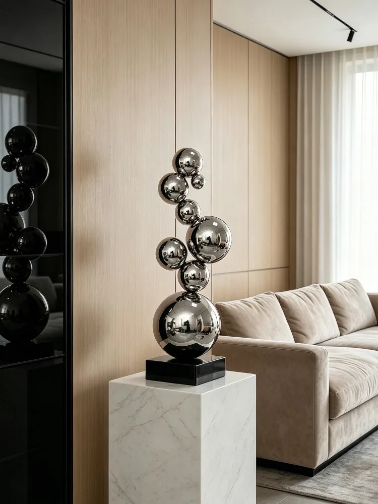Modern Abstract Art Geometric Stainless Steel Ball Sculpture Art Sample Room Hotel Lobby Decoration Gift