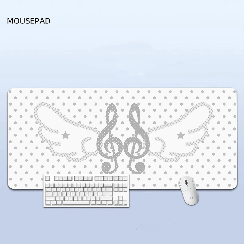 Leather PU Desk Pad Protector Angel Wings Polka Dots Kawaii Mouse Pad Office Desk Mat Waterproof Non-Slip PU Desk Blotter Pad