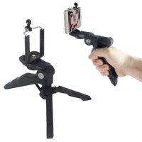 Mini Hand Grip Bar & Light Stand Tripod w/ Cell Phone Clip Holder, Tripod or Handle Bar, 1/4 inch Standard Screw, Black Cleaning