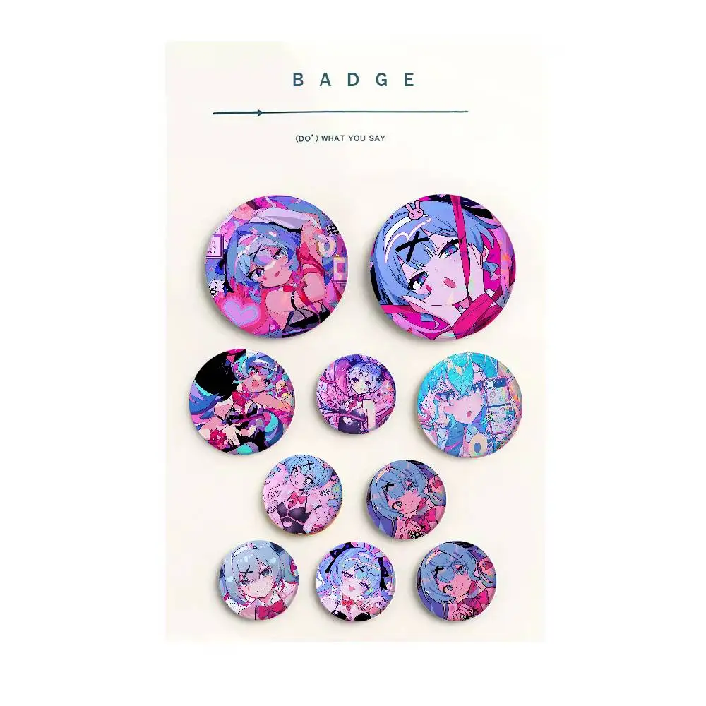miku Creative Round Button Pins Badge Set Cartoon Anime Movie Music Pattern Brooches for Bags Jackets