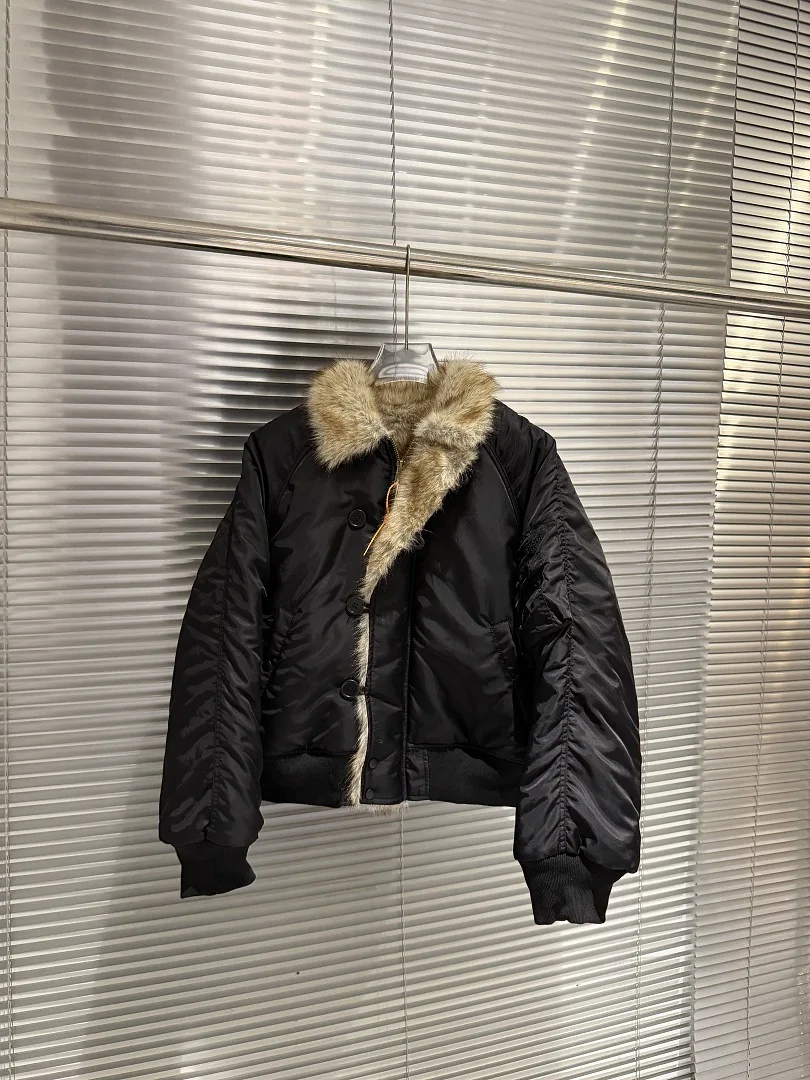 2026 Winter PTL Index Women Men Short Flight Jacket Fur Collar Quilted Lining Mountain Eagle Style Men Bomber Jacket Warm Coat
