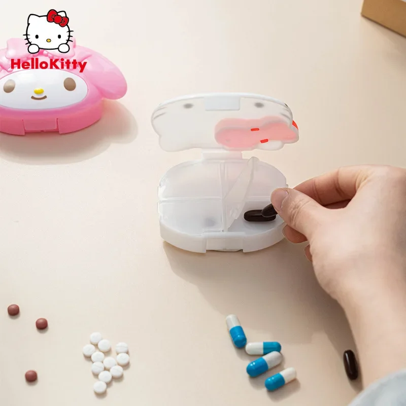 Sanrio Hello Kitty Pills Organizer Case Anime Portable 4 Grids PillBox Medicine Vitamin Holder Container Pill Case Drug Dispense