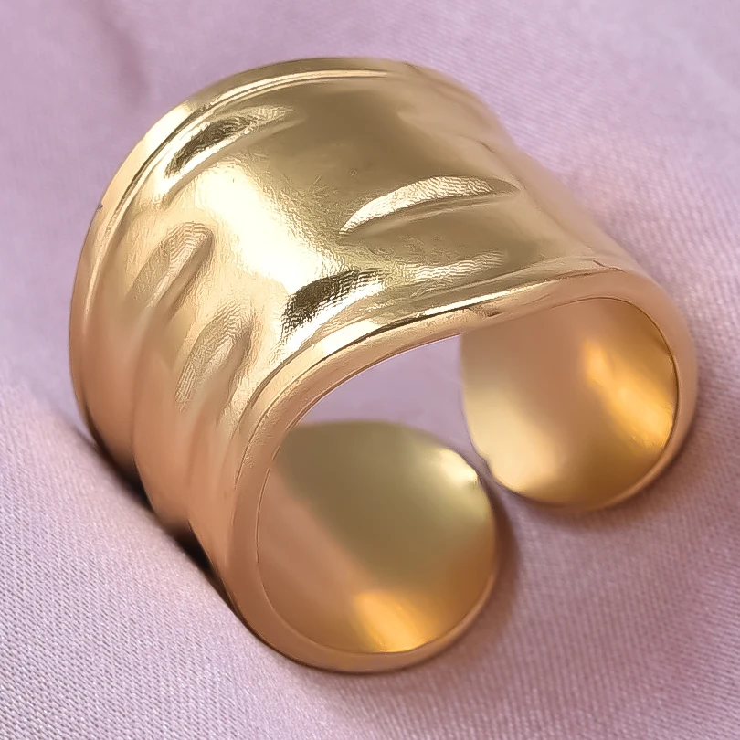 Chunky nierówności szeroki pierścień otwarte pierścienie ze stali nierdzewnej dla kobiet mężczyzn akcesoria indyjska biżuteria Vintage Finger Bague Femme prezent — zdjęcie 3