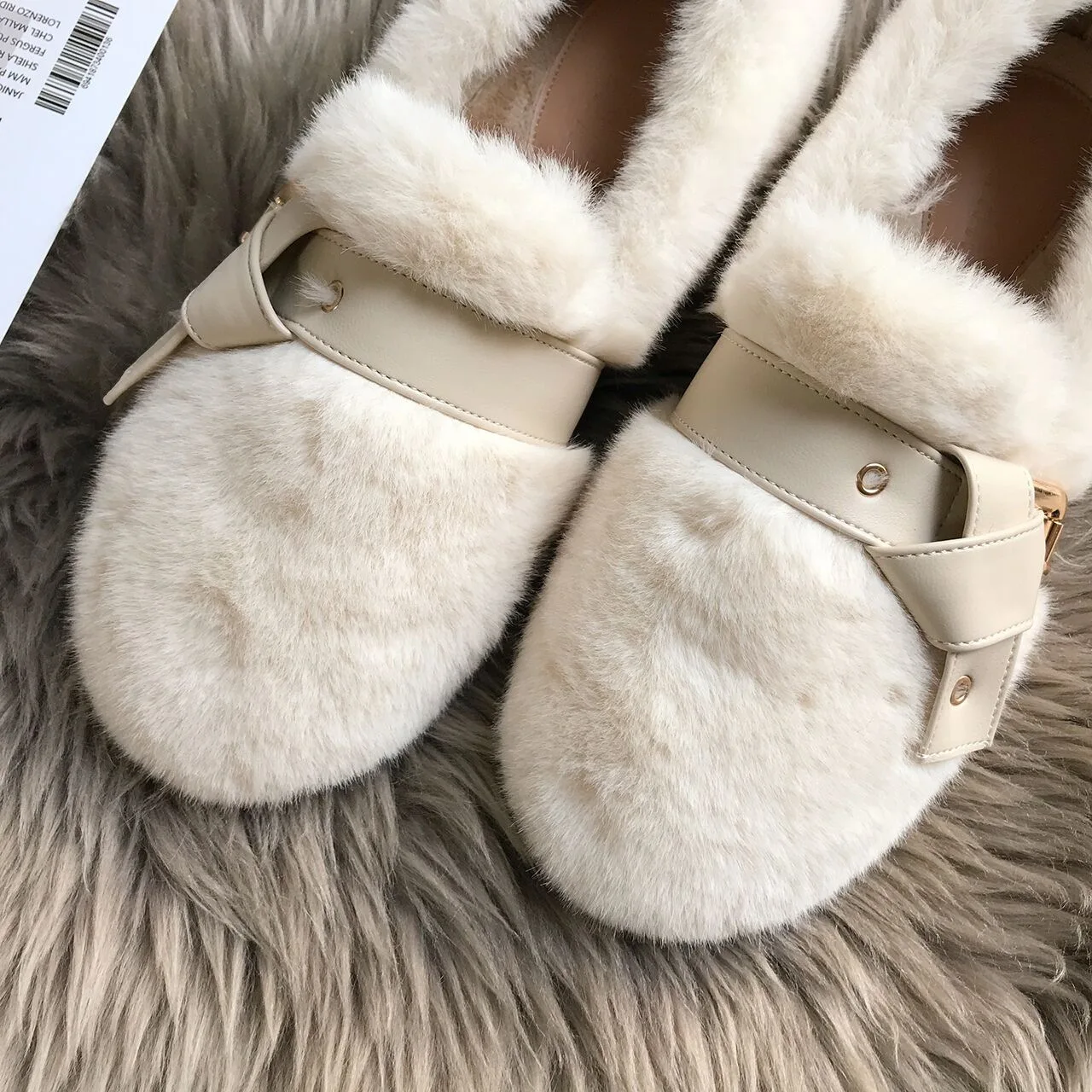 Luxury Fur Moccasins Femme Winter Cotton Shoes Women Warm Plush Loafers Comfortable Slip-on Female Casual Fluffy Furry Flats