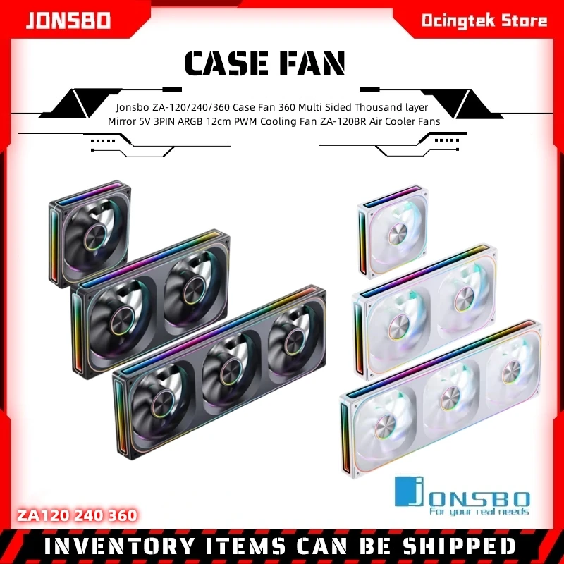 Jonsbo ZA-120/240/360 Case Fan 360 Multi Sided Thousand layer Mirror 5V 3PIN ARGB 12cm PWM Cooling Fan ZA-120BR Air Cooler Fans