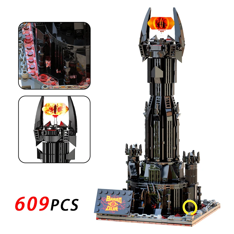 609pcs Black Tower on Book anelli con Lorded Block Toys castello magico Dark Tower Architecture Bricks Toys Fans Kid Collection Gift