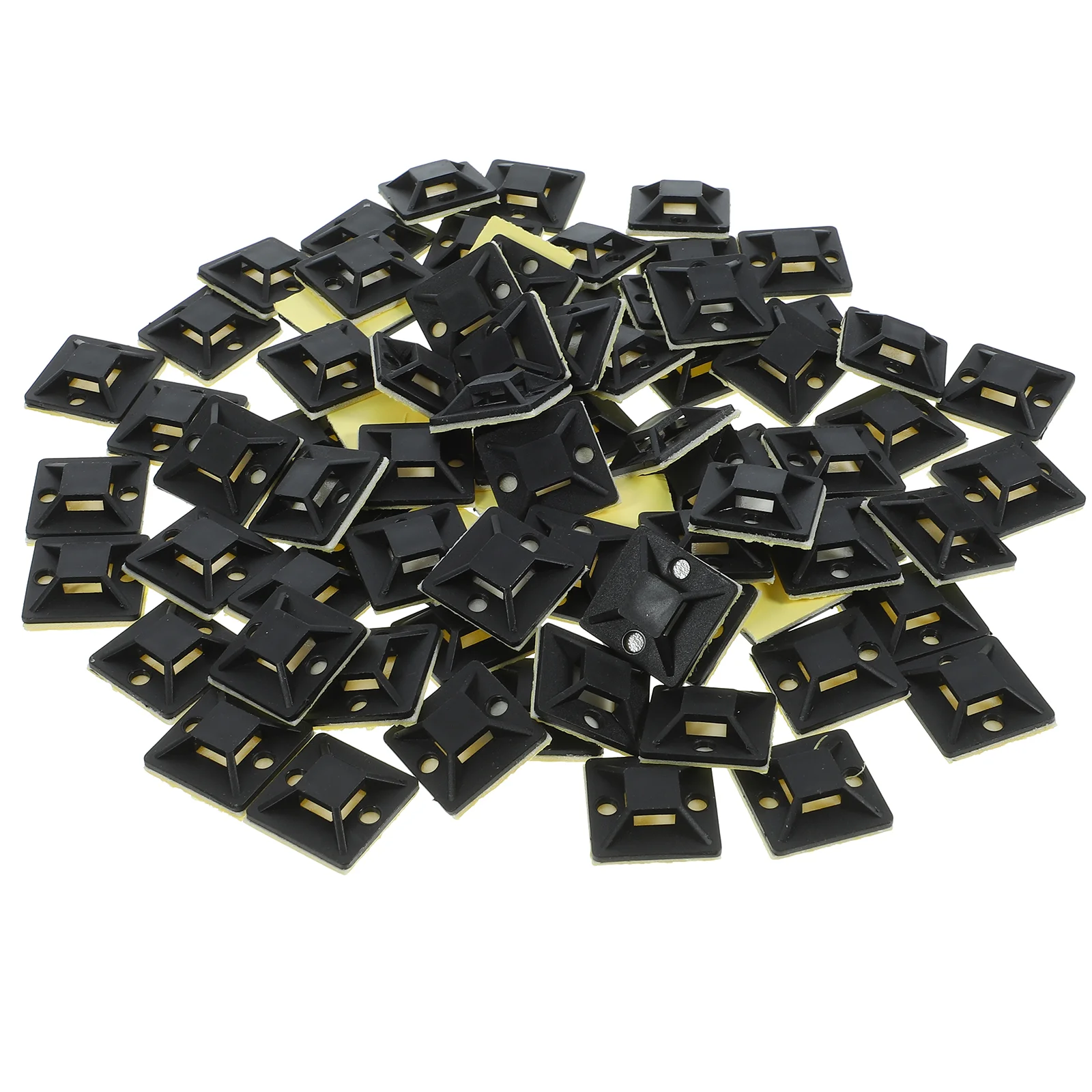 100 Pcs Cable Ties Base Mount Self-adhesive Tape Yellow Gum Zip Mounts Mounting Black Anchors Adhesive-backed