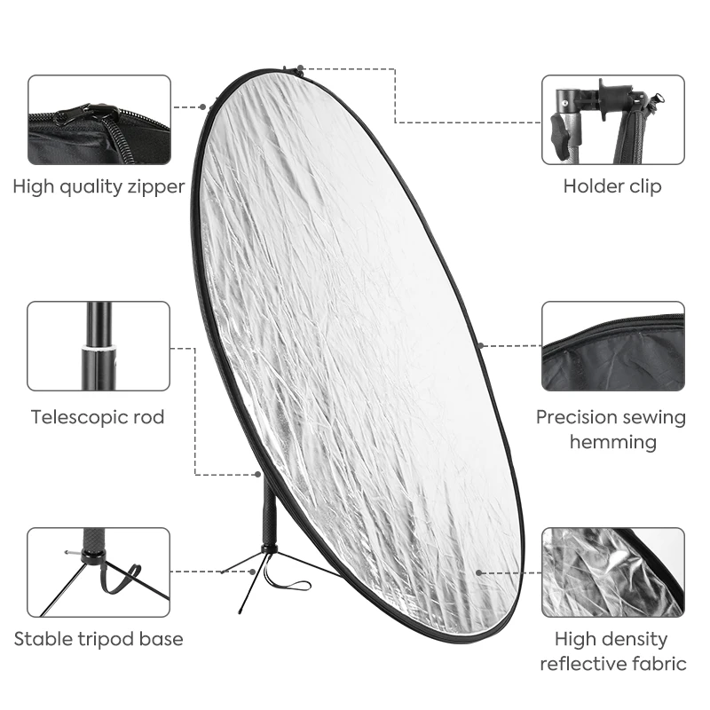 60/110cm 5in1 Reflector Stand Kit Portable Collapsible Photo Studio Light Diffuer Round Reflector Photography with Carry Bag