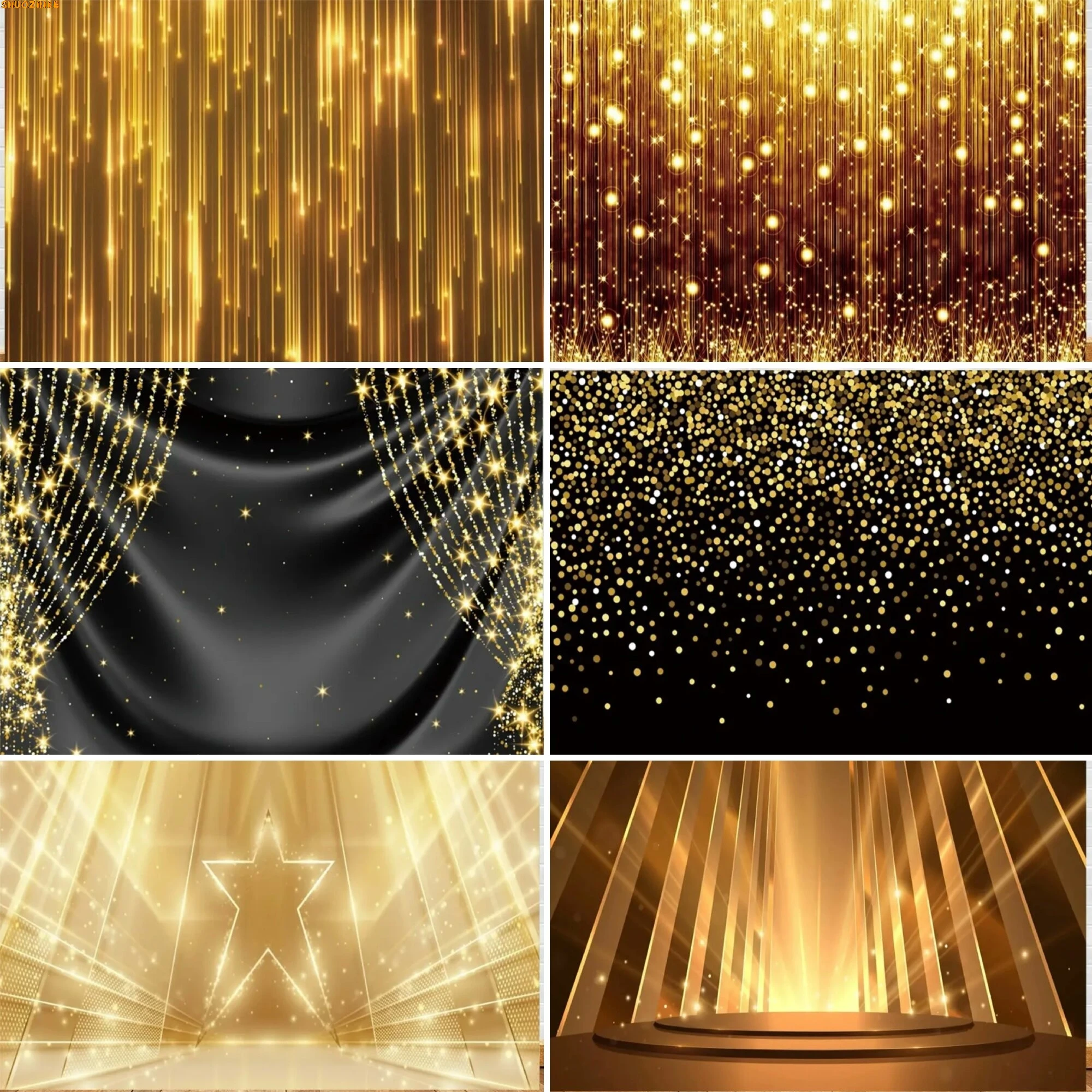 

Children Birthday Party Ball Golden Glittering Stage Theme Photography Backdrops Sparkling Star Photo Studio Background AX-01