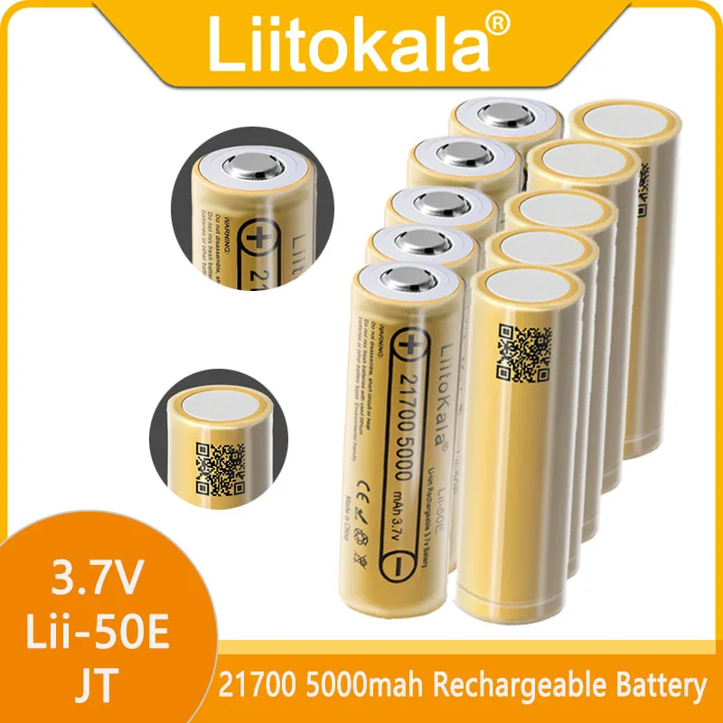 LiitoKala 21700 5000mAh Lii-50E-JT IMR  3.7V High Capacity Protected Flat Top Rechargeable Li-ion Battery