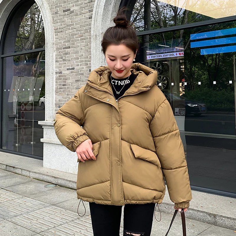 Autumn Winter Hooded Loose Casual Parka Women's Solid Color Coat Jackets for Fashion Warm Big Pocket Winter Coat Parkas