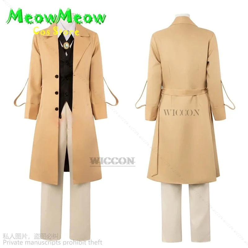 Anime Dazai Osamu Cosplay BSD Costume Man And Woman Khaki Trench Coat Uniform Suits Unisex Black Wig Roleplaying Cos Halloween