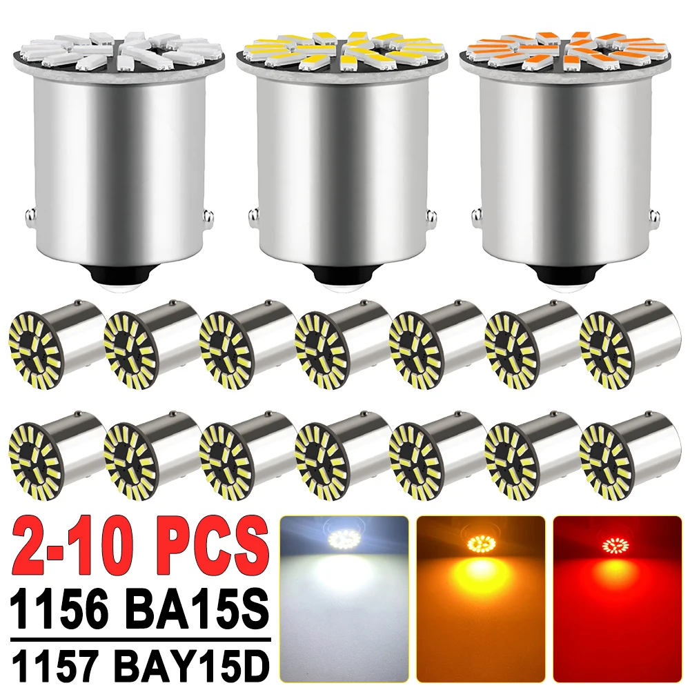

2-10 PCS 1156 BA15S 1157 BAY15D LED Bulb 12V 4014-18SMD 6500K Bright White Yellow Red Car Tail Brake Parking Turn Signal Lights
