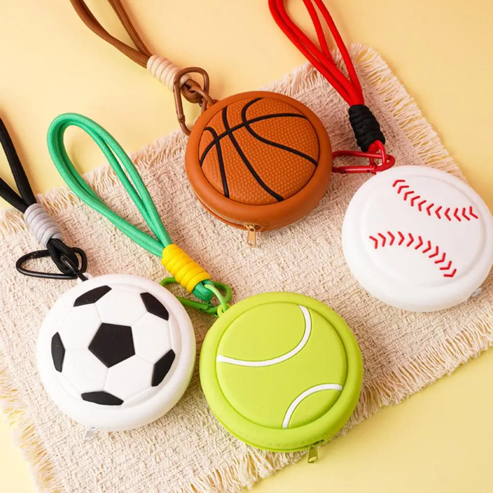 Sporty Ball Shaped Coin Purse Trendy Wallet Small Size Waterproof Headphone Pouch Bag Keychain Pendant Decor
