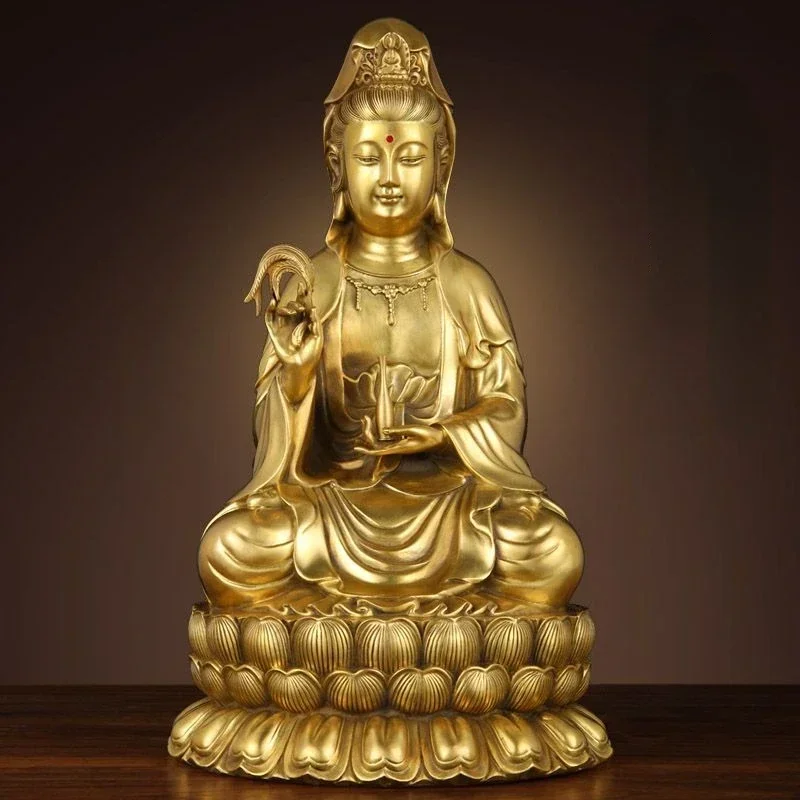 

Pure Copper Guanyin Buddha Statue Home Living Room Ornaments Sea Sitting Lotus Bodhisattva Decoration Crafts