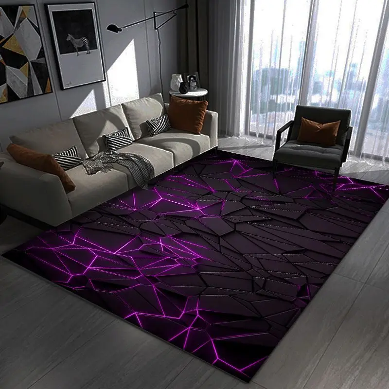 VIKAMA Black Purple Blue Hexagon Gaming Area Rug for Kids Room, Stain Resistant Durable Floor Rug Home Decor