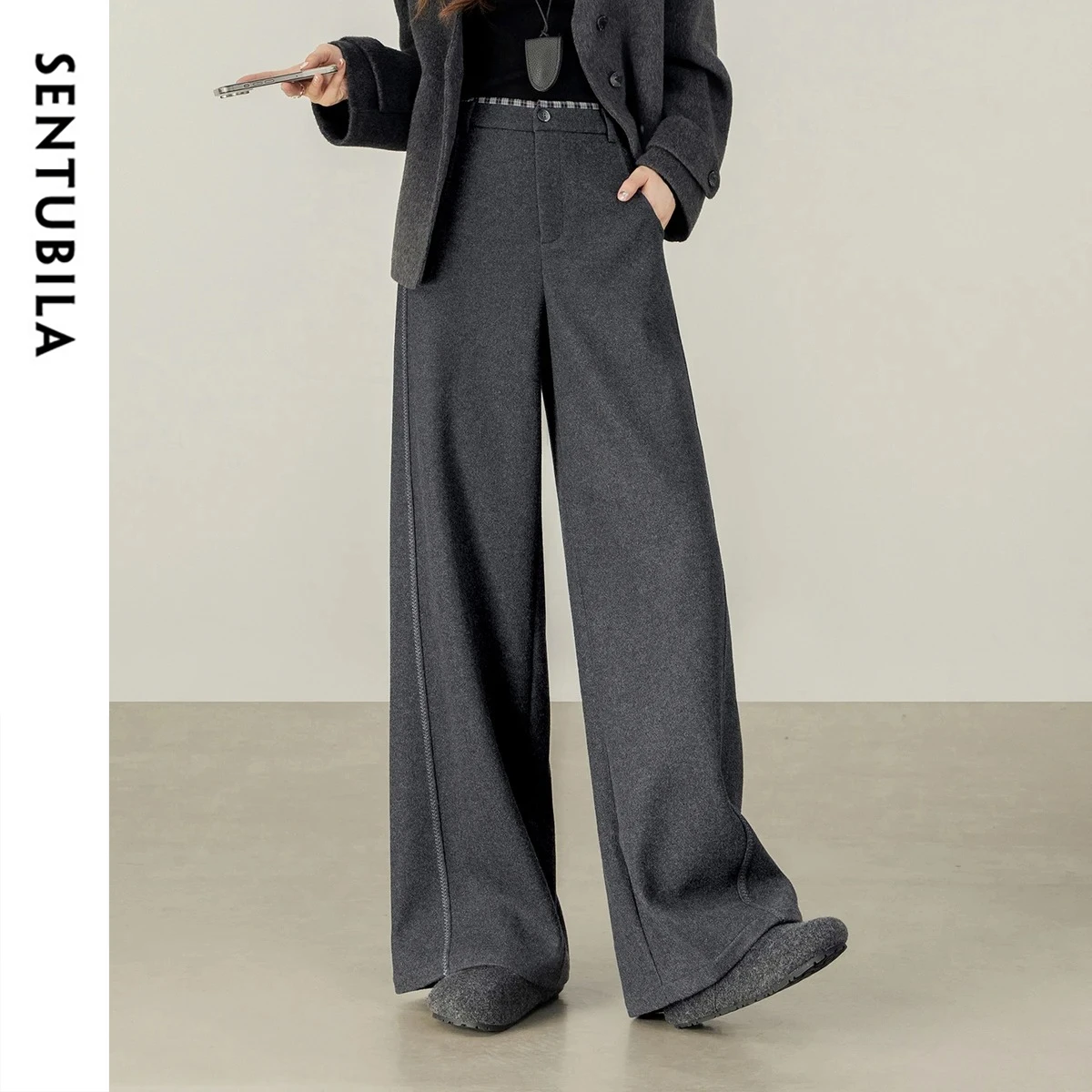 

SENTUBILA Women Casual Wide-leg Trousers 2025 Autumn Casual Contrasting Color Pants Versatile Commute Long Female Pant 154KD2441