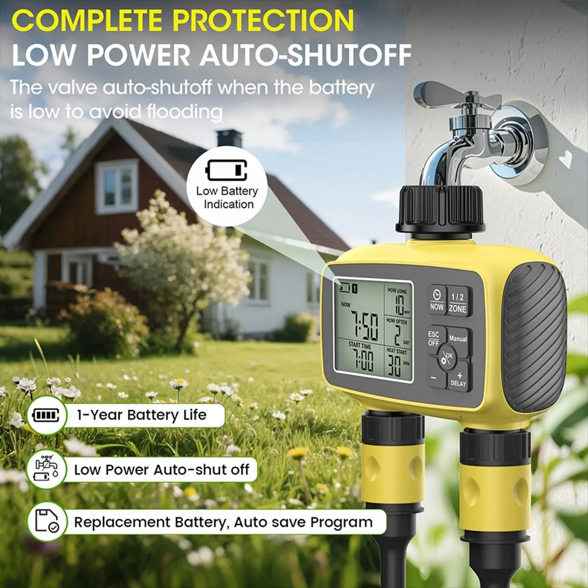 DT81 Intelligent Watering Controller Dual-Zone Water Timer Control System Automatic Outdoor Flower Watering Valve Device